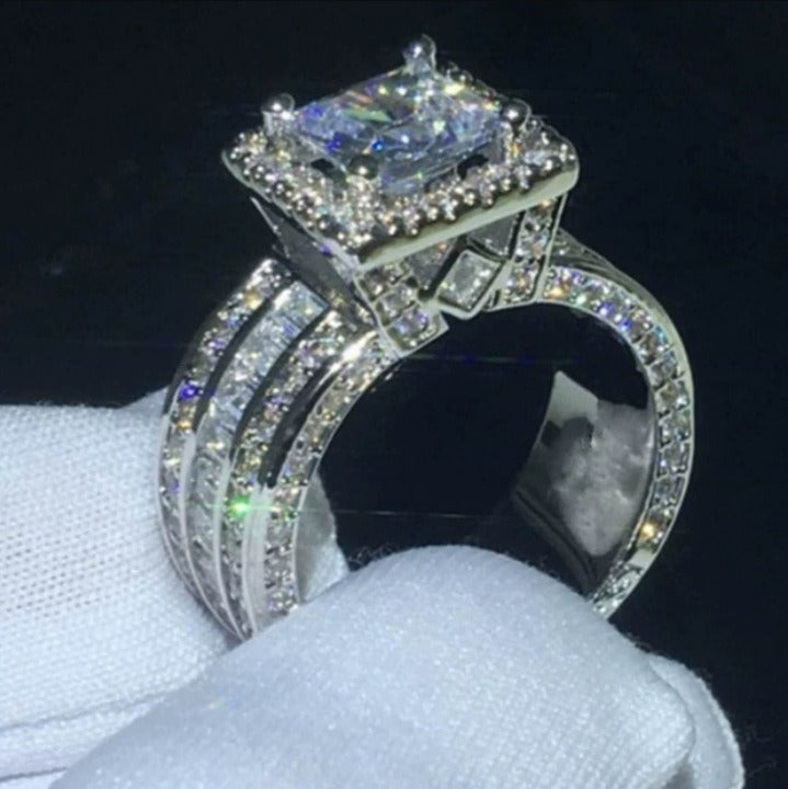 S925 Silver Split-Shank Pavé Square Ring