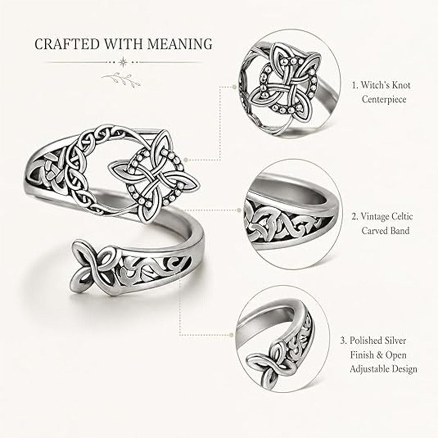 Eternal Knot S925 Sterling Silver Vintage Celtic Witch's Knot Open Ring