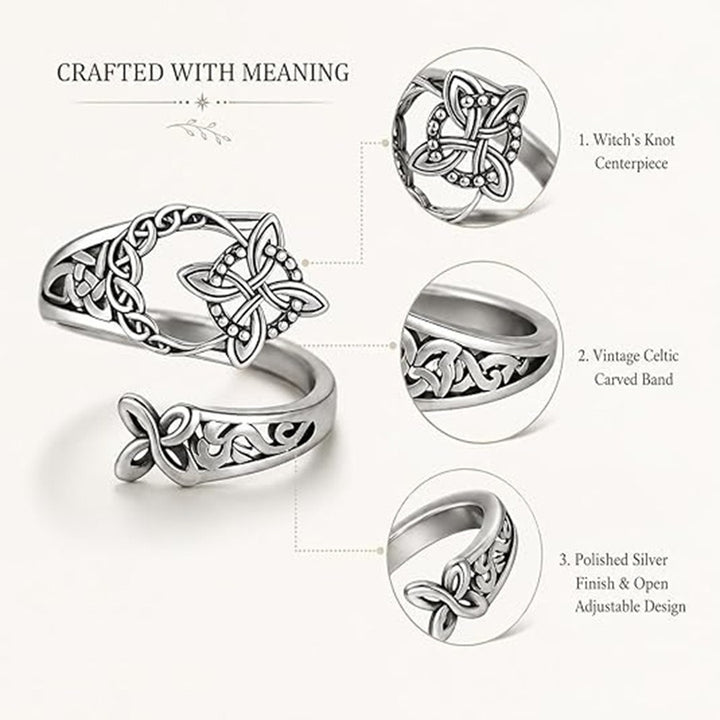 Eternal Knot S925 Sterling Silver Vintage Celtic Witch's Knot Open Ring