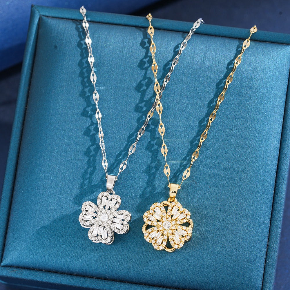 S925 Silver Micro-Pavé Rotating Clover Necklace