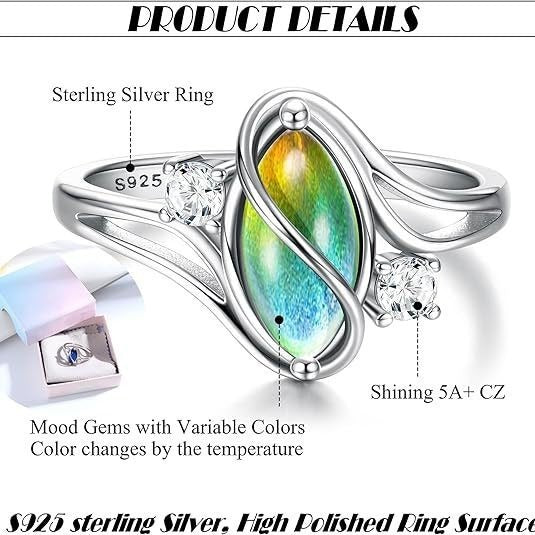 Mood Melody S925 Sterling Silver Temperature-Sensitive Marquise Ring