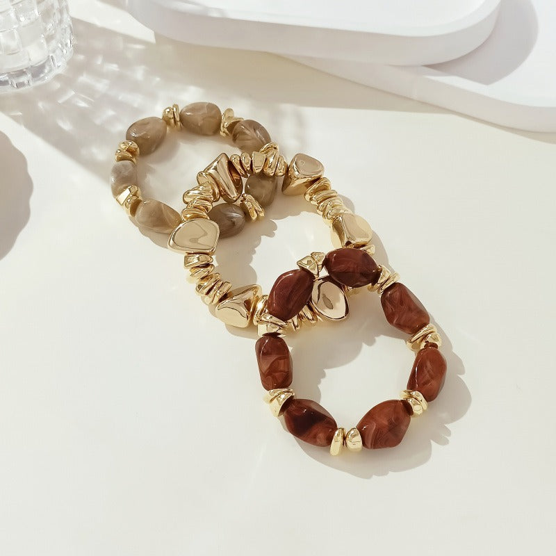 18K Gold Plated Organic Shape Beaded Stretch Bracelet Stack