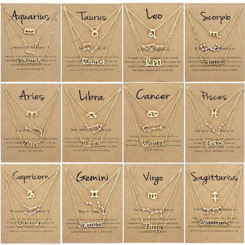 12 Zodiac Signs Layered Necklace Set