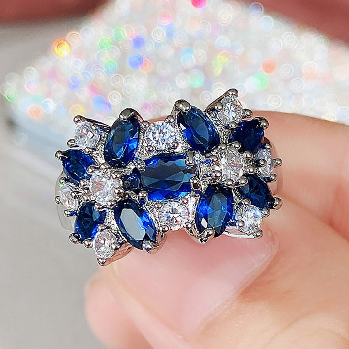 Floral Brilliance S925 Silver Multi-Color Marquise Cluster Ring