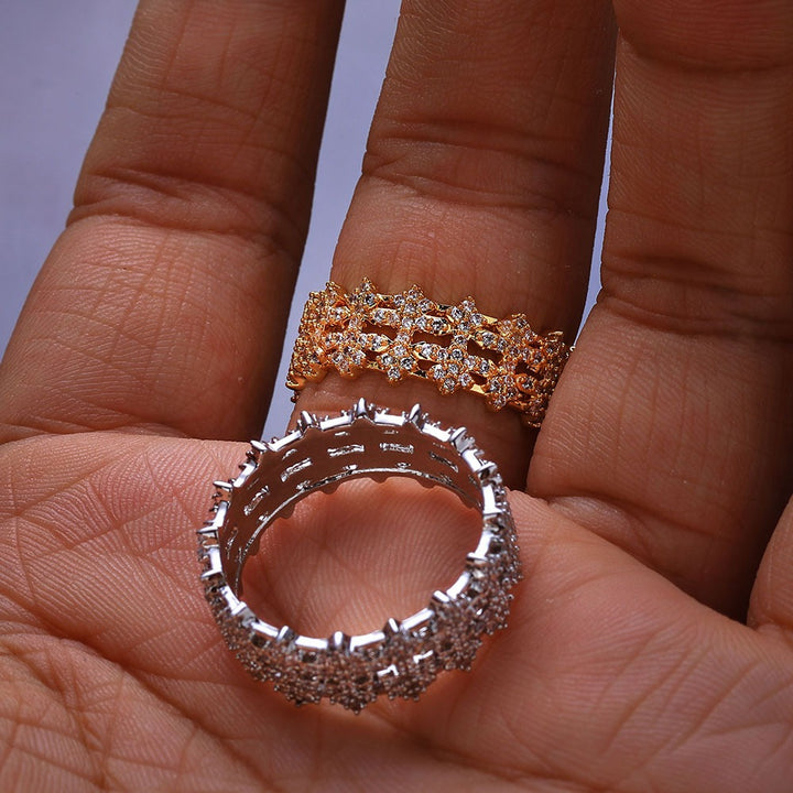 Crown of Starlight S925 Silver Full Pavé Hollow Wide-Band Ring