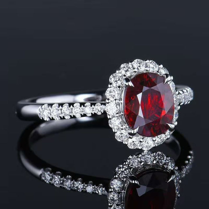 Eternal Halo S925 Sterling Silver Ruby-Red Oval Halo Ring
