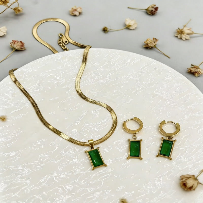 S925 Silver Gold-Plated Emerald Snake Chain Jewelry Set