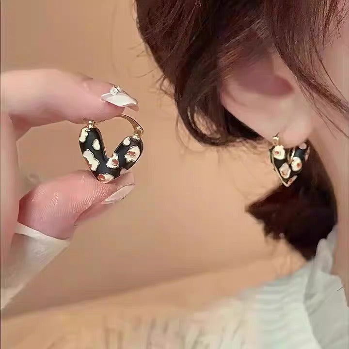 S925 Silver Enamel Painted Heart Hoop Earrings