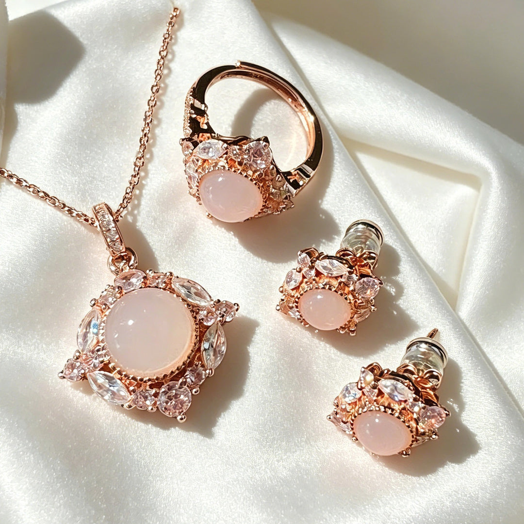 Self-Love Radiance S925 Silver Rose Gold Rose Quartz Jewelry Set