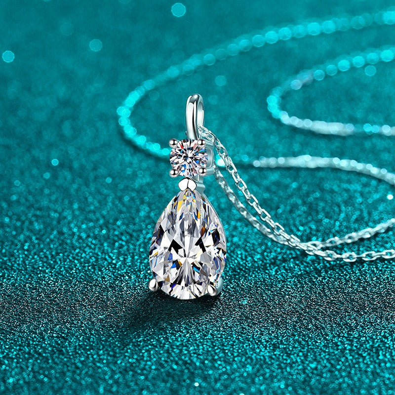 Luminous Teardrop S925 Sterling Silver Two-Stone Pendant Necklace
