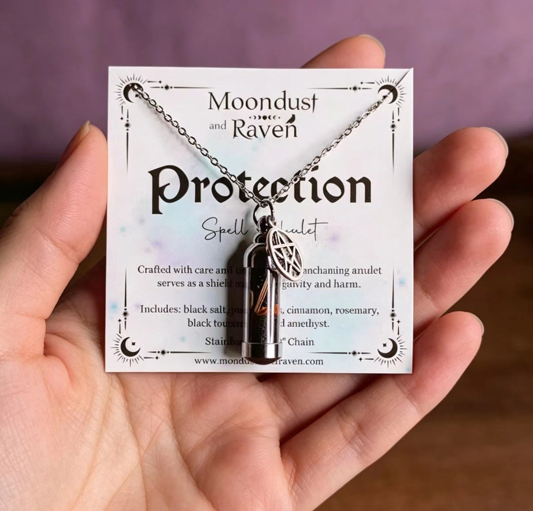 Moondust Raven Witchy Spell Jar Amulet Necklace