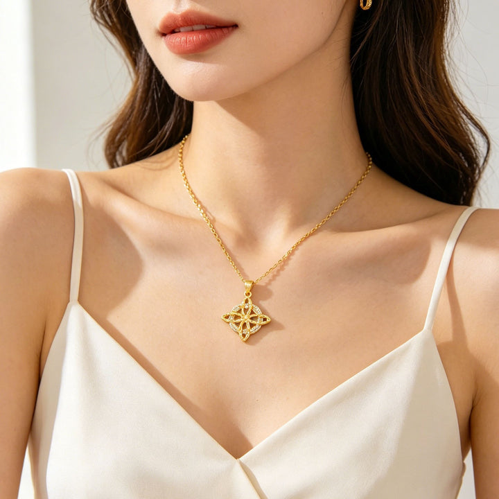 S925 Silver Micro-Pavé Witches Knot Protection Amulet Necklace