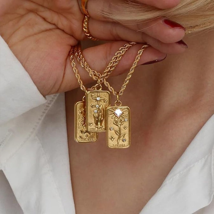 Tarot Promise 14K Gold Plated Micro-Pavé Enamel Tarot Card Necklace