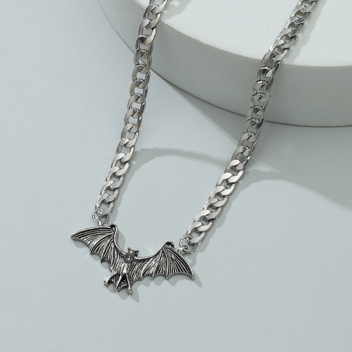 Midnight Guardian Vintage Oxidized Silver Bat Chunky Chain Bracelet Necklace