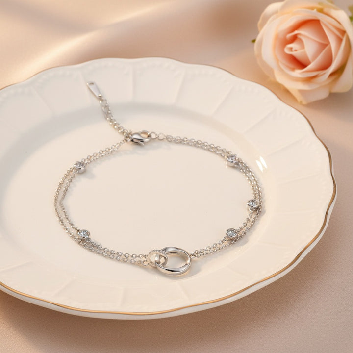 Starlight Embrace S925 Sterling Silver Double-Layer Interlocking Ring Dazzling Anklet