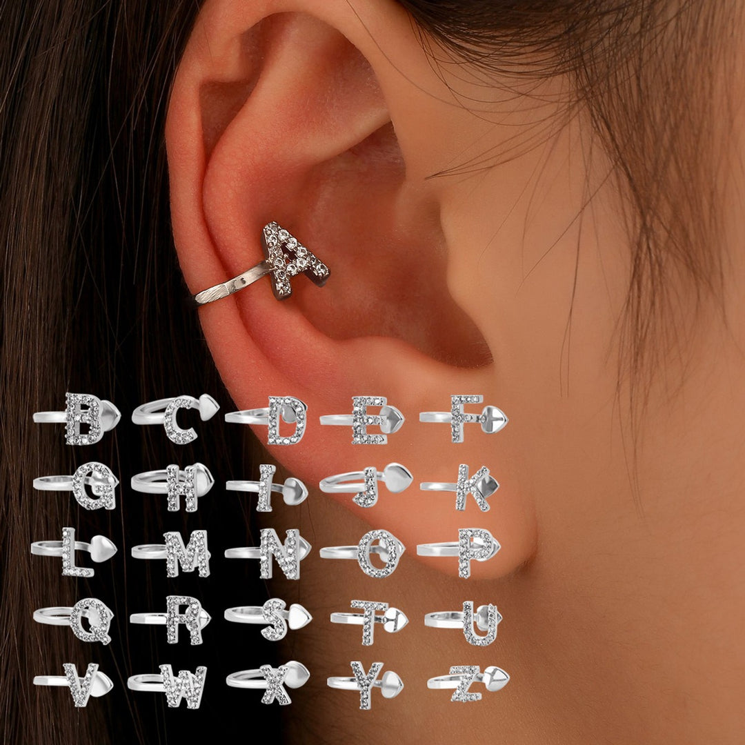 Trendy Minimalist CZ Initial Ear Cuffs / Studs
