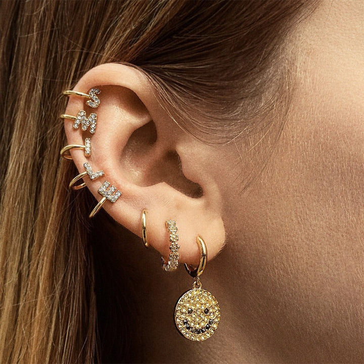 Trendy Minimalist CZ Initial Ear Cuffs / Studs