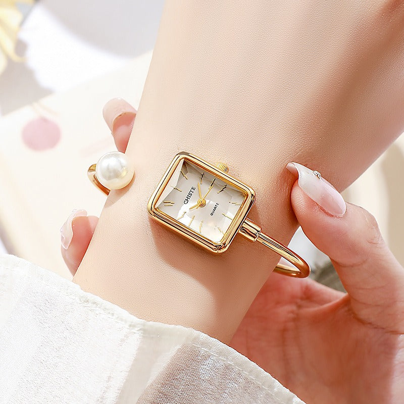 French Elegant Pearl Bangle Quartz Watch
