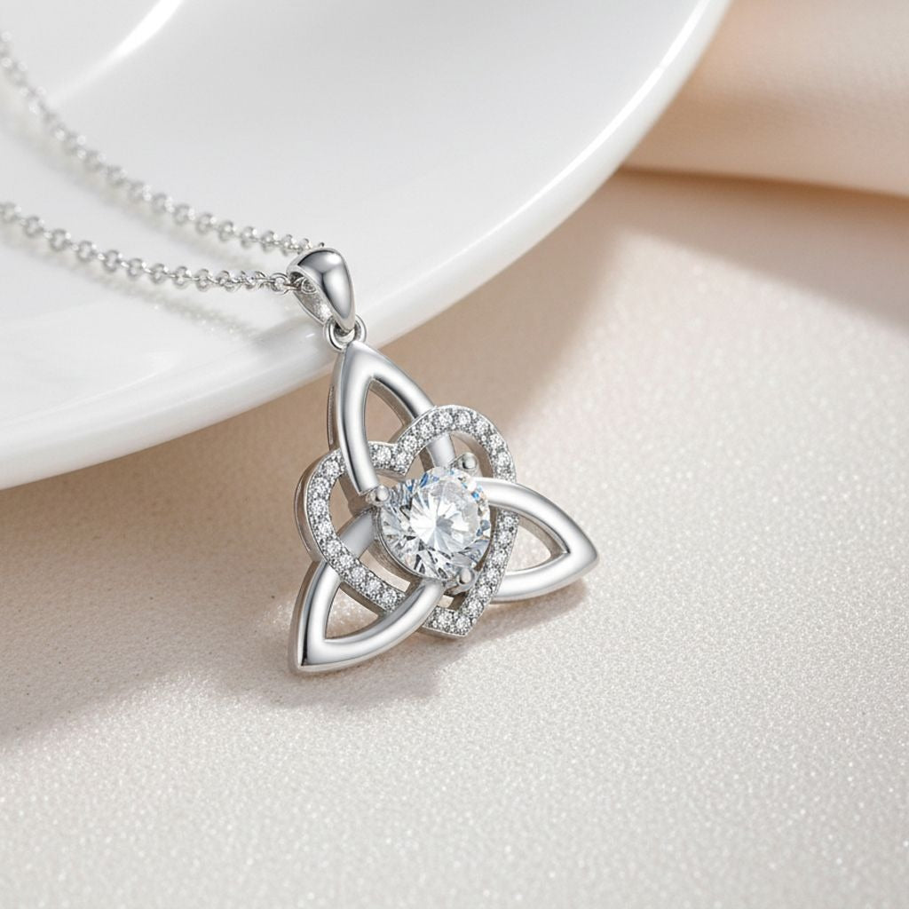 Eternal Bond S925 Sterling Silver Celtic Triquetra Birthstone Necklace