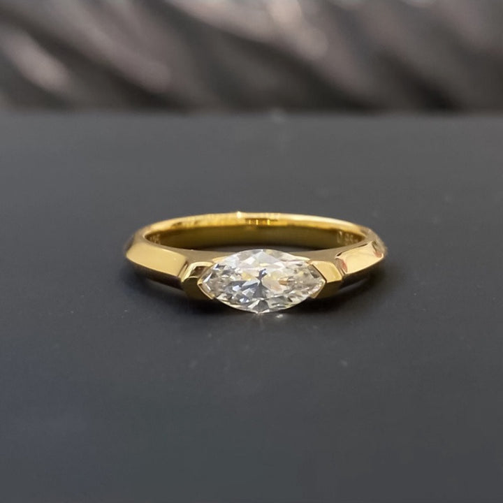 Geometric Light Marquise-Cut Half-Bezel Minimalist Ring