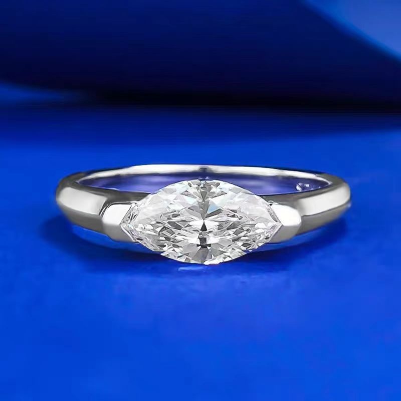 Geometric Light Marquise-Cut Half-Bezel Minimalist Ring
