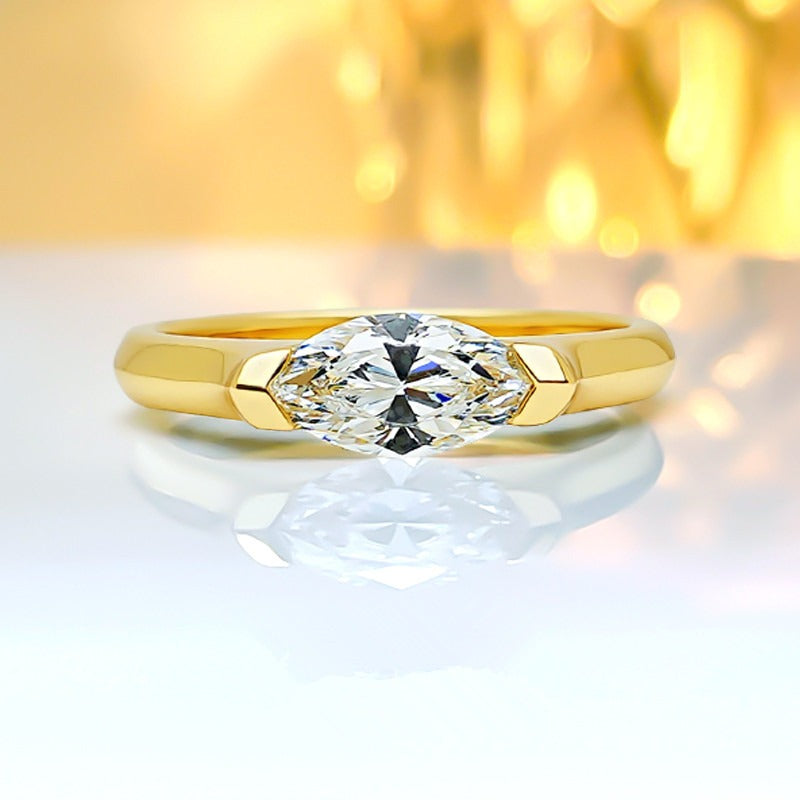 Geometric Light Marquise-Cut Half-Bezel Minimalist Ring