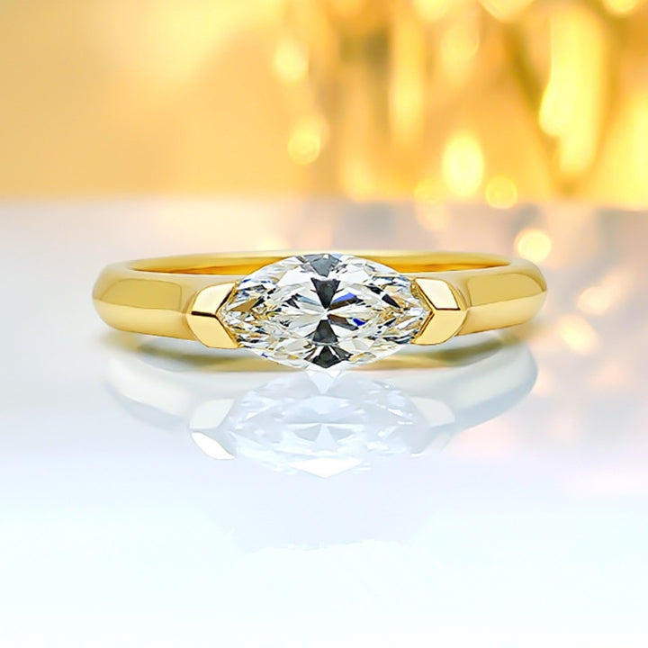 Geometric Light Marquise-Cut Half-Bezel Minimalist Ring