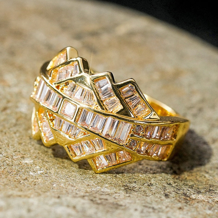 Geometric Weave Baguette-Cut Interlocking Statement Ring