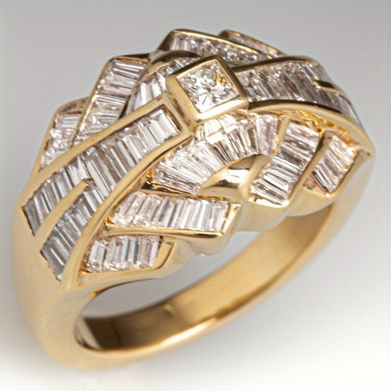 Geometric Weave Baguette-Cut Interlocking Statement Ring