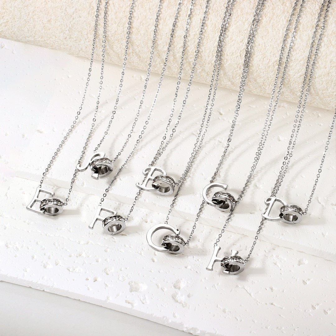 S925 Sterling Silver Micro-Pavé Ring Initial Necklace