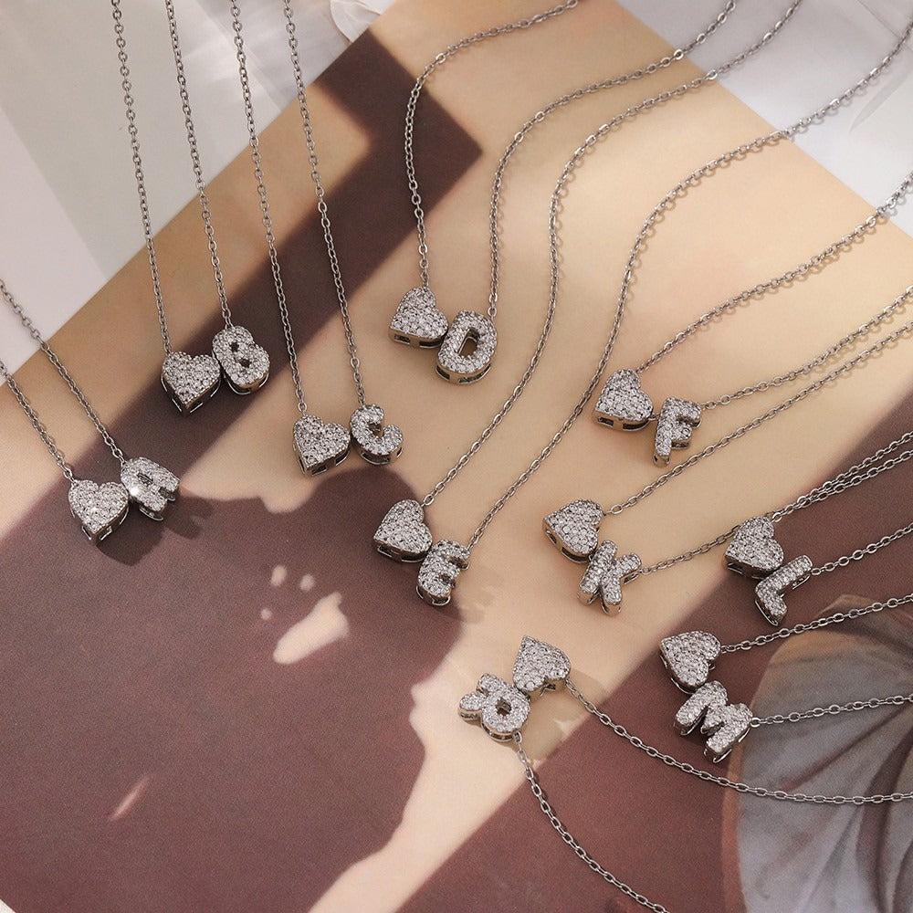 Starlight Heart 26-Letter Pavé Initial Heart Custom Necklace