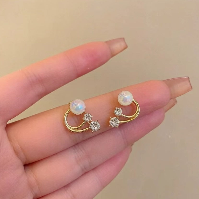 14K Gold-Plated Asymmetrical Pearl Crystal C-Hoop Earrings