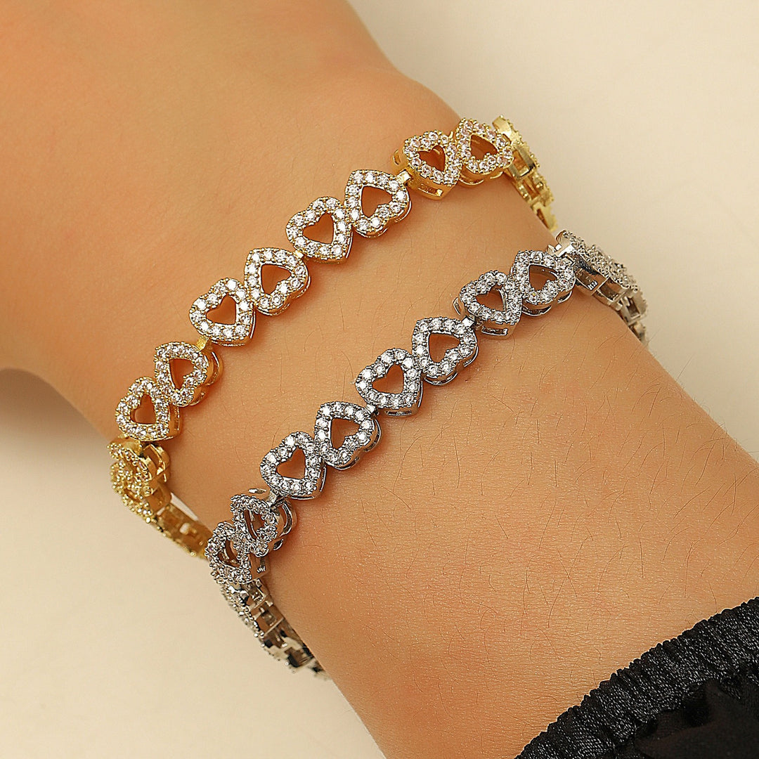 Eternal Hearts · Pavé Crystal Hollow Heart Link Bracelet