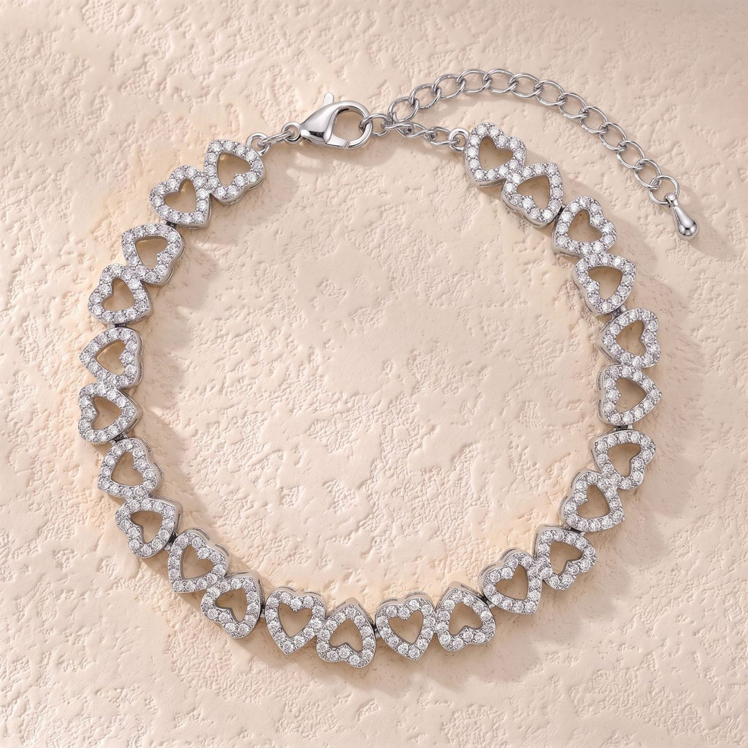 Eternal Hearts · Pavé Crystal Hollow Heart Link Bracelet