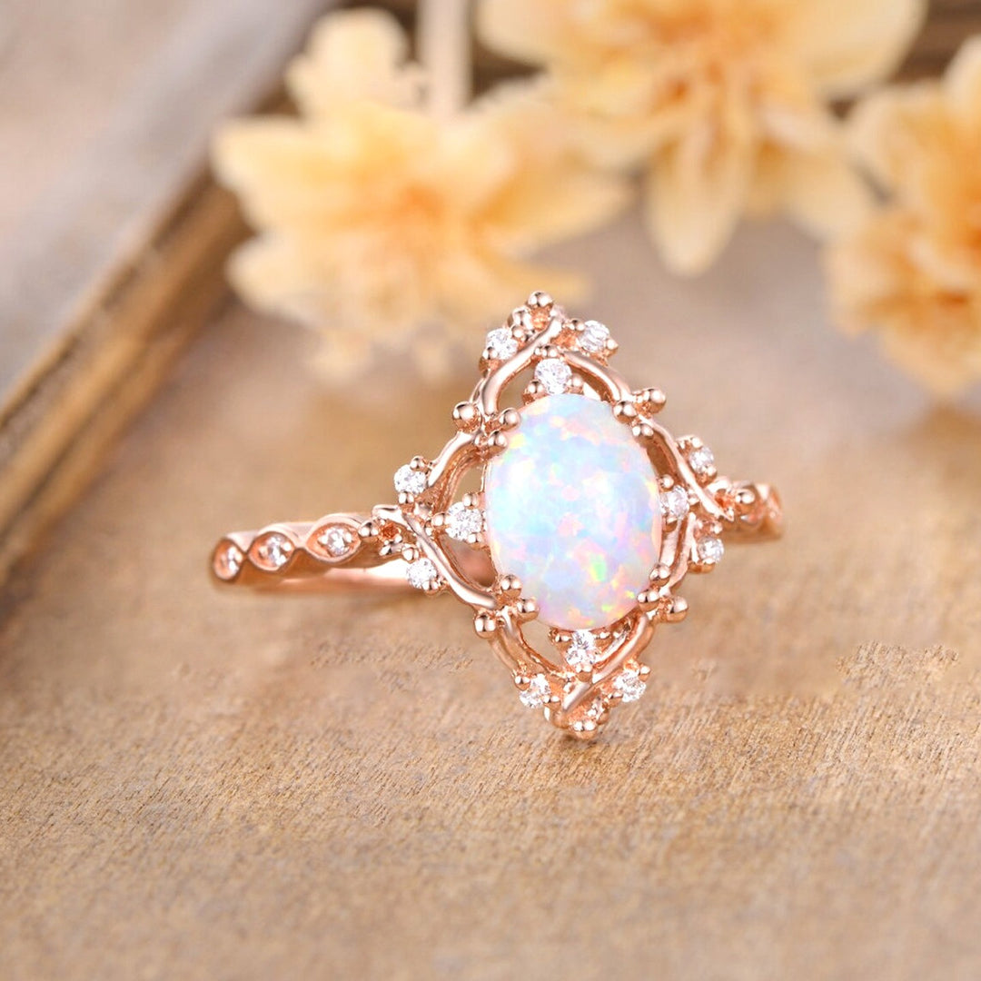 S925 Sterling Silver Natural Opal Vintage Lace Ring