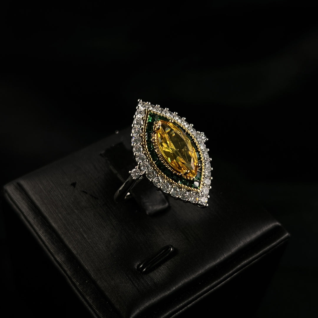 S925 Sterling Silver Marquise Double-Halo Colorful Gemstone Ring