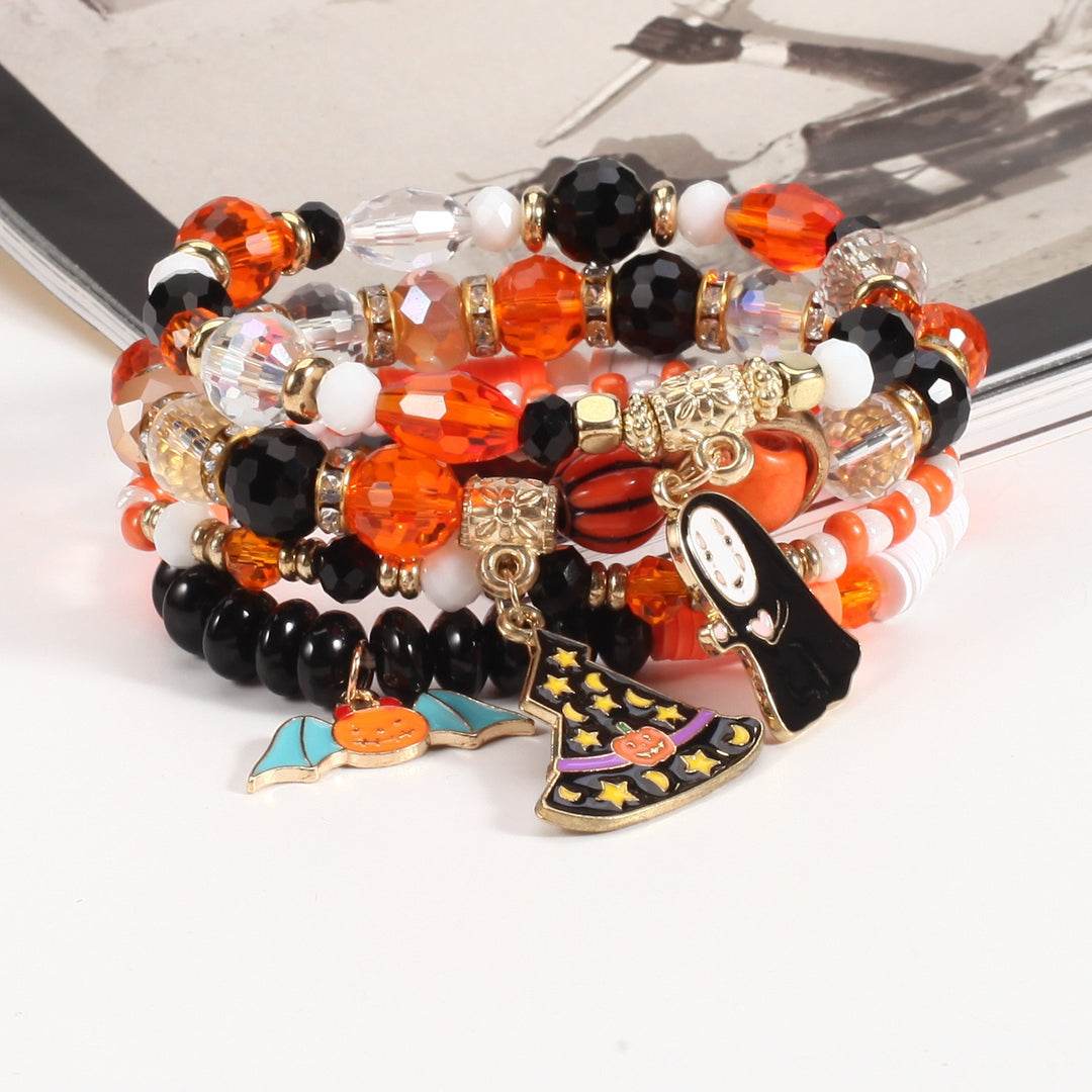 Halloween Spooky-Cute Party Multi-Layer Beaded Letter Stack Bracelet Set