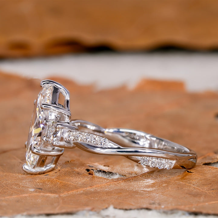 S925 Sterling Silver Marquise-Cut Three-Stone Pavé Ring