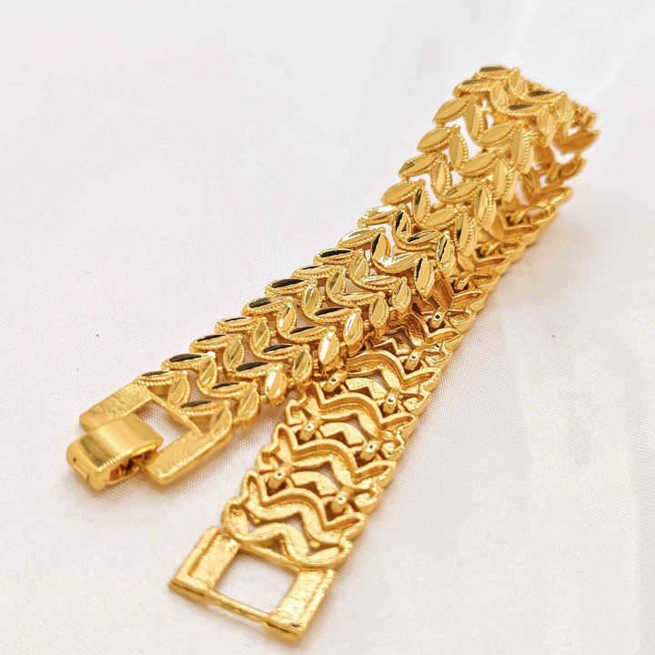 18K Gold Plated Wheat Ear Woven Wide Chain Bracelet