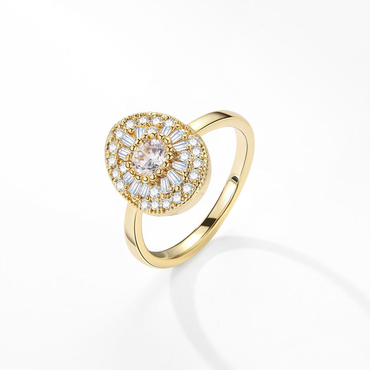 S925 Sterling Silver/14K Gold Plated Vintage Oval Baguette Halo Ring