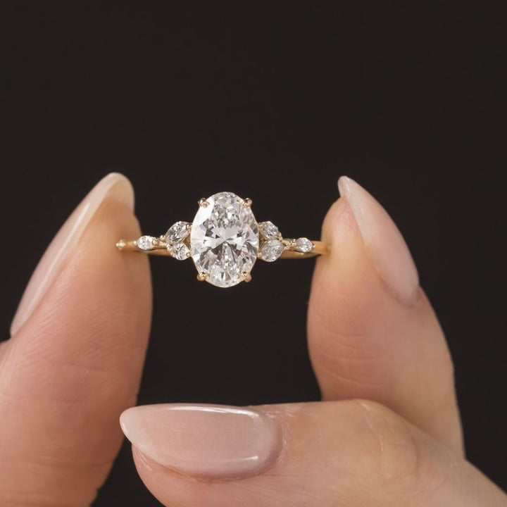 French Vine 14K Gold Plated Oval Solitaire Marquise Accent Ring