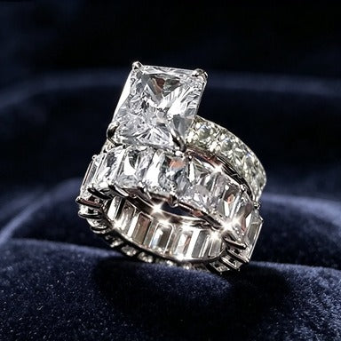 S925 Sterling Silver Emerald-Cut Solitaire Eternity Band Stacking Set