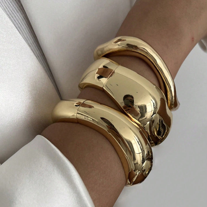 Liquid Metal 18K Gold Plated/High-Polish Fluid Sculptural Bangle Set