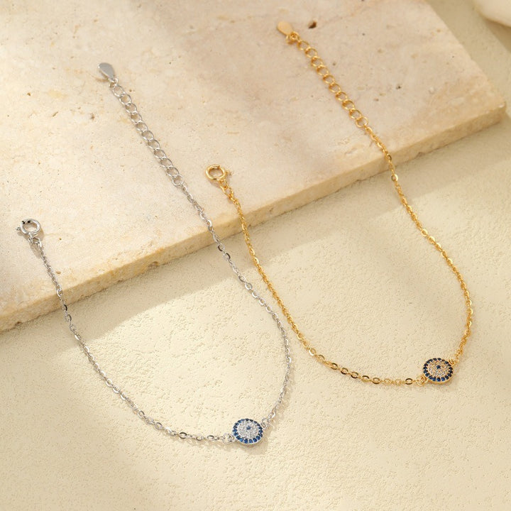 Elegant Guardian Micro-Pavé Blue White Evil Eye S925 Sterling Silver Bracelet