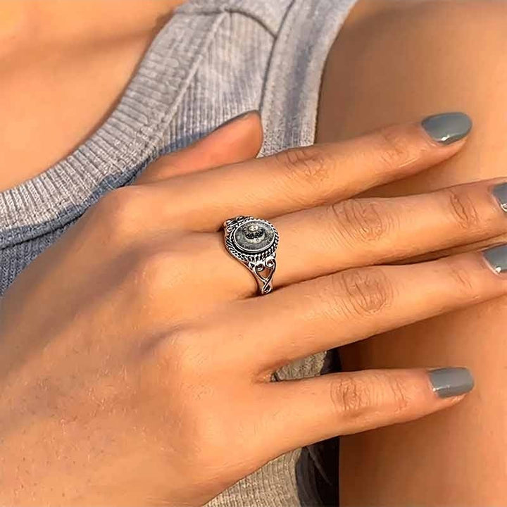 Celestial Legends S925 Sterling Silver Vintage Sun & Moon Motif Adjustable Ring