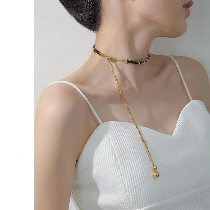 Black Gold Weave Braided Leather Drawstring Necklace Vintage Modern Statement at Your Neck