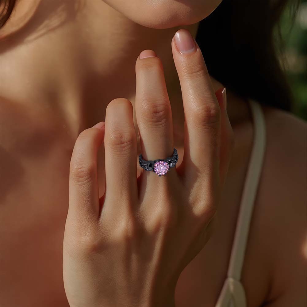 Skull Whispers Black-Plated Gemstone Ring Gothic Power on Your Fingertips