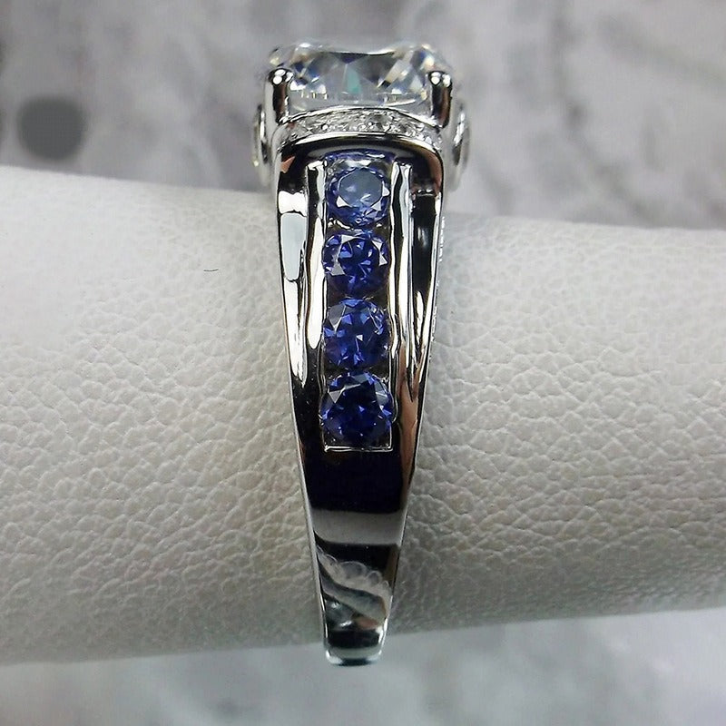 Deep Sea Starlight S925 Sterling Silver Platinum-Plated Diamond & Sapphire Ring Timeless Radiance at Your Fingertips