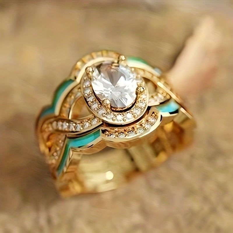 Timeless Glow Oval Stone 3-Piece Stackable Ring Set