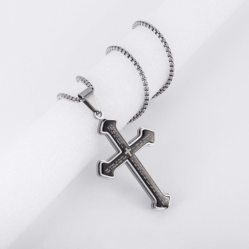 Sacred Word Protection Stainless Steel Lord's Prayer Cross Necklace
